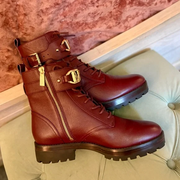 MICHAEL Michael Kors Kincaid Combat Boot Lace Up Bootie Merlot SZ8 - Picture 6 of 13
